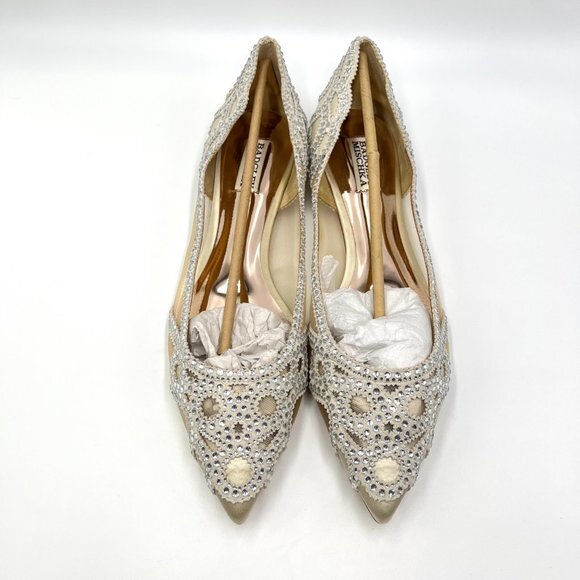 Badgley Mischka BHLDN Size 11 Gigi Pointed Toe Jeweled Ivory Ballet Flats Shoes - Picture 3 of 13